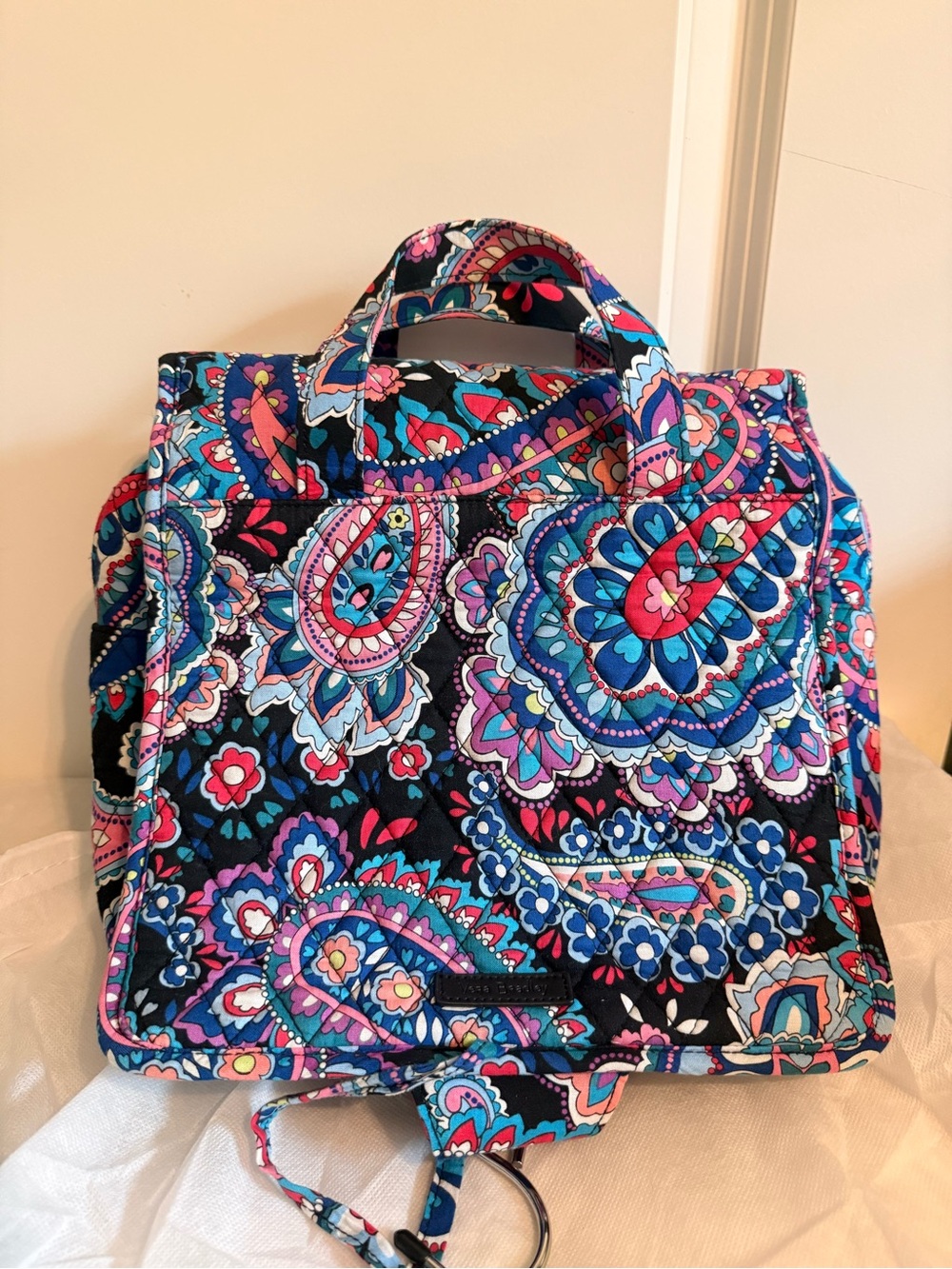 Vera Bradley Quilted Paisley Cosmetic Bag in Black, Blue & Pink